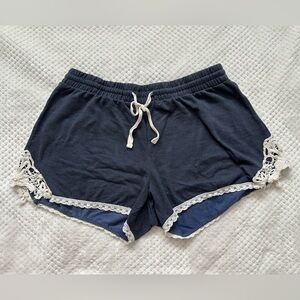 Cloud Chaser Soft Blue Stretch White Lace Lounge Shorts (Juniors Large)